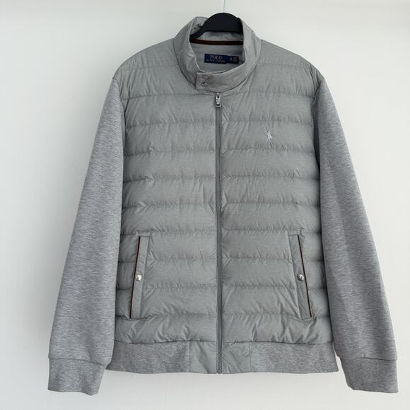 Polo Ralph Lauren Jacket Mens XL Gray Hybrid Down Filled Quilted Puffer Sweater - Picture 1 of 13